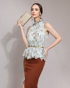 Floral Print High Neck Chiffon Blouse