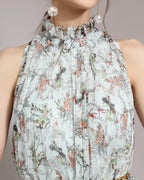 Floral Print High Neck Chiffon Blouse
