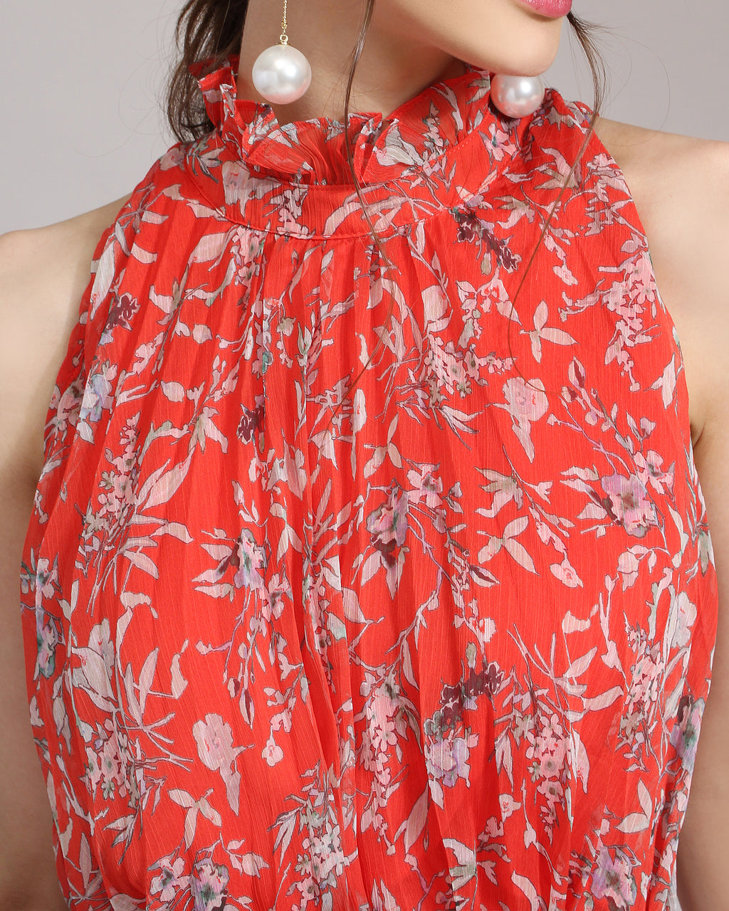 Floral Print High Neck Chiffon Blouse