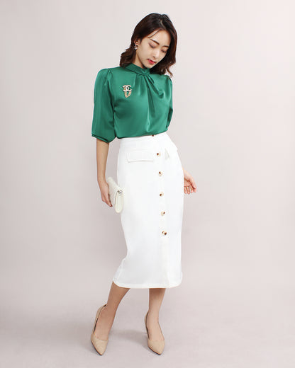 Casual Button Front Pencil Skirt