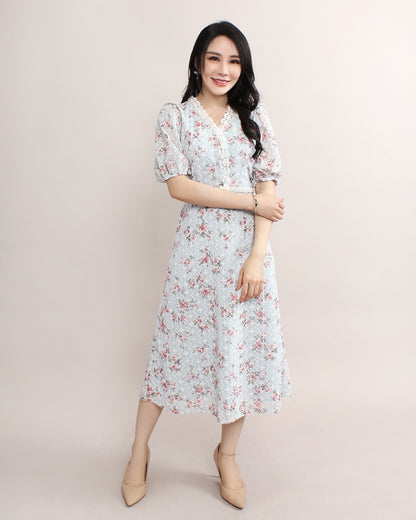 Floral Vintage French Lace Midi Flowy Dress