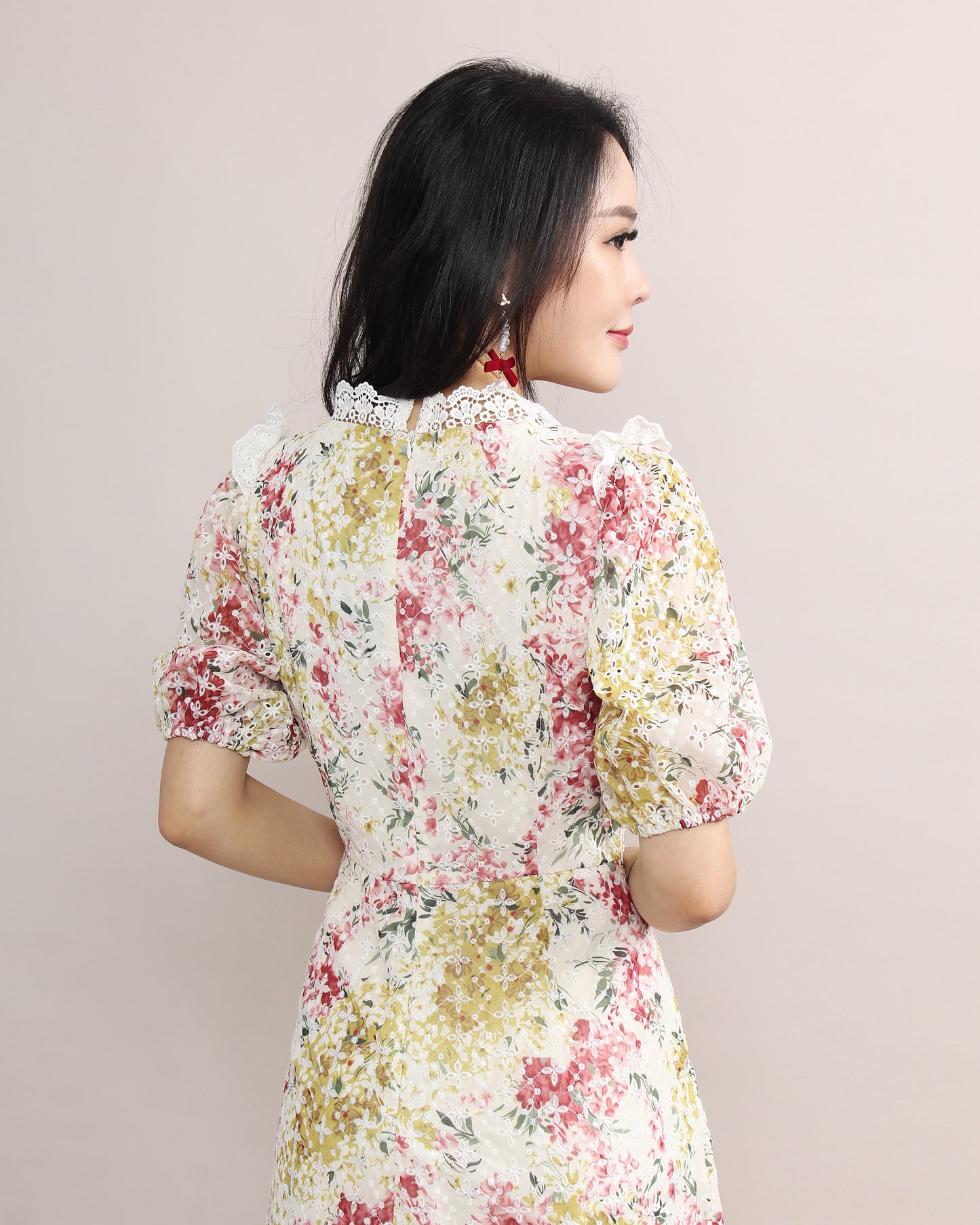 Floral Vintage French Lace Midi Flowy Dress