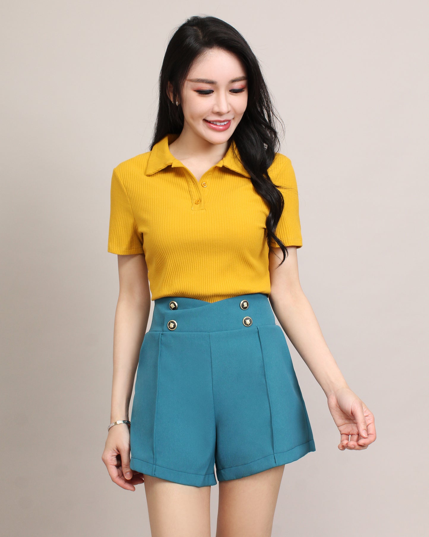 Christina Polo Neck Button Half Shirt