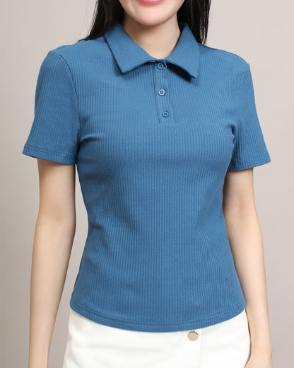 Christina Polo Neck Button Half Shirt