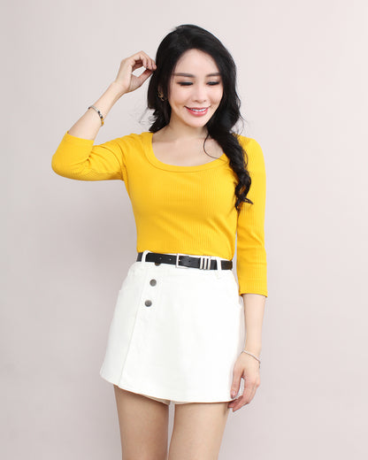 Asymmetrical Summer Denim Front Side Button Skirt