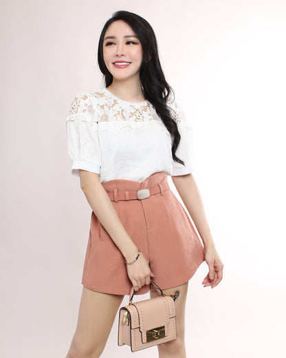 High Waist Detail Match Buckle Belt A Line Shorts Pants