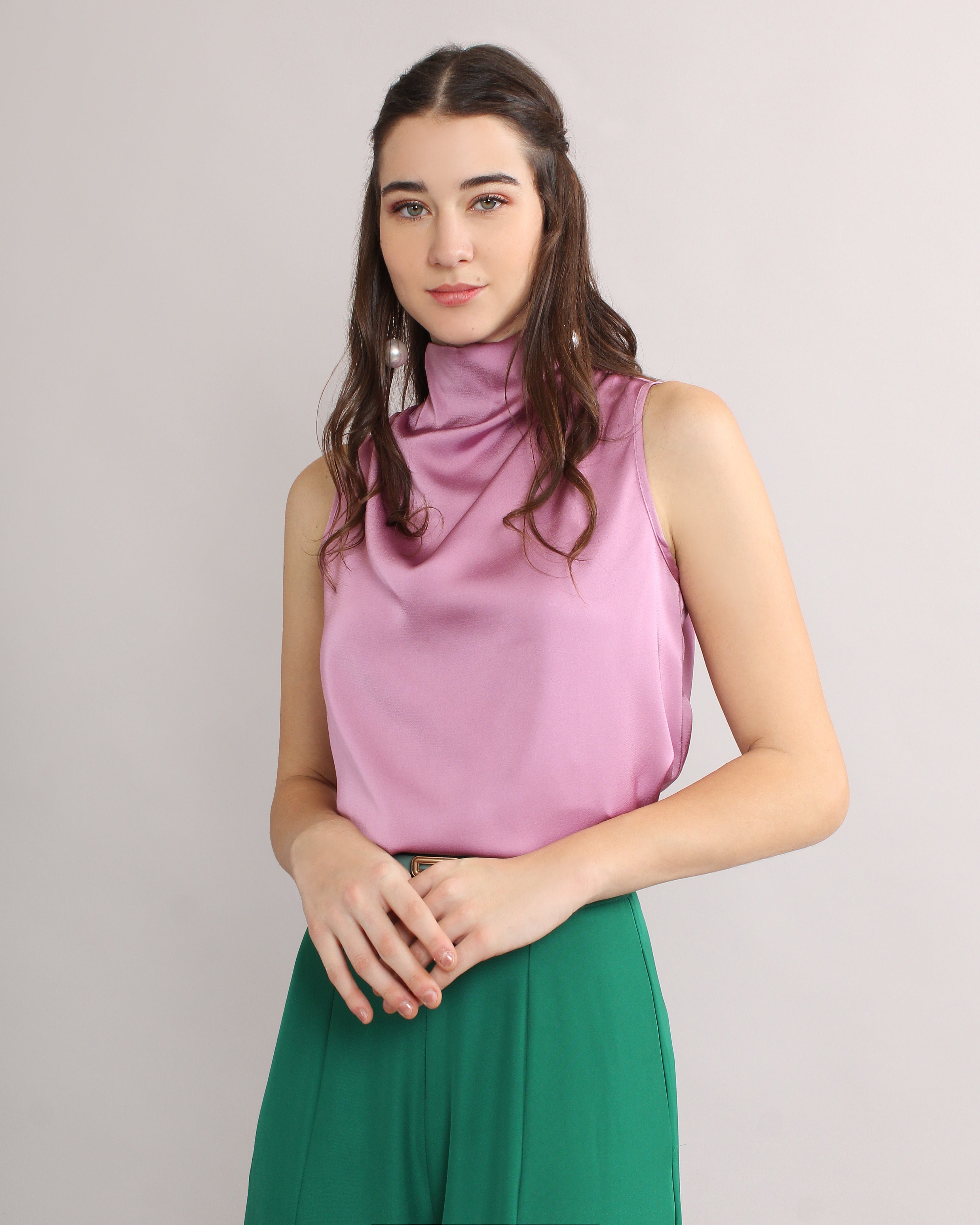 Satin Turtle Neck Top