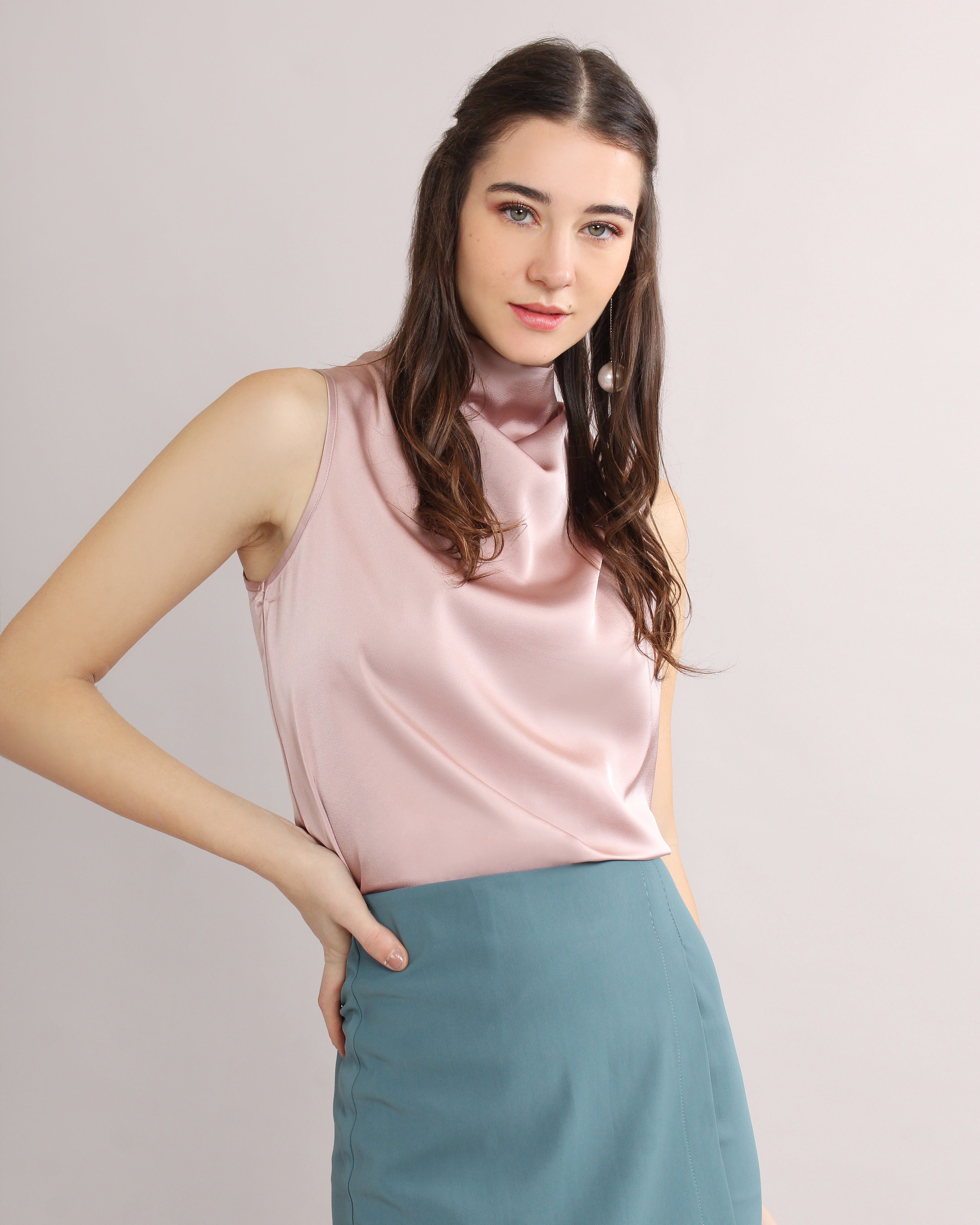 Satin Turtle Neck Top