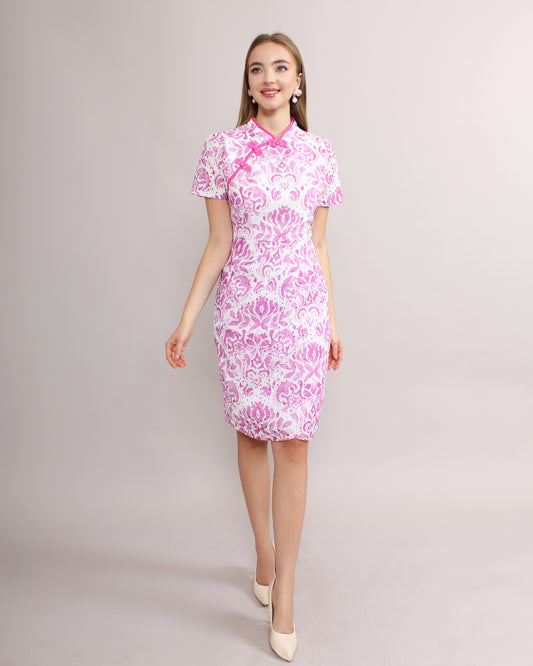 Tori Floral Eyelet Embroidery Qipao