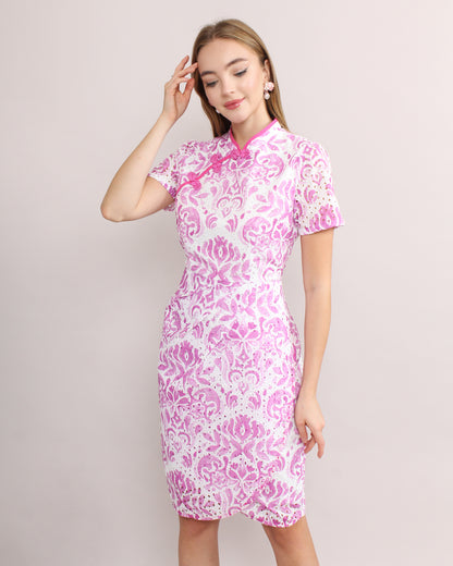 Tori Floral Eyelet Embroidery Qipao