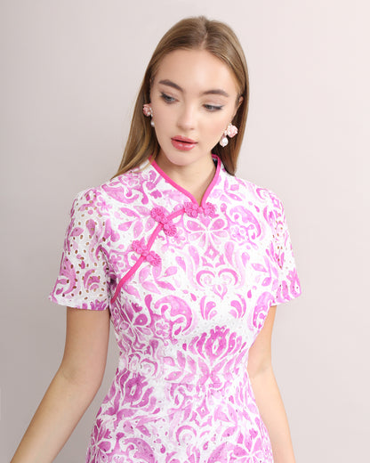Tori Floral Eyelet Embroidery Qipao