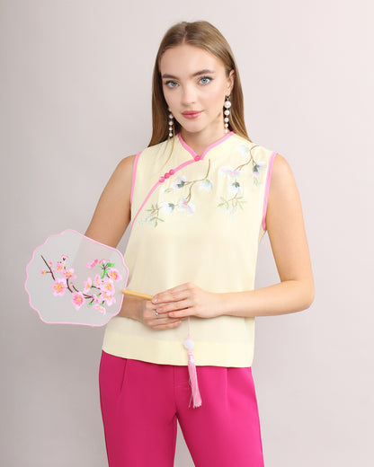 Sleeveless Floral Embroidered Fitted Blouse