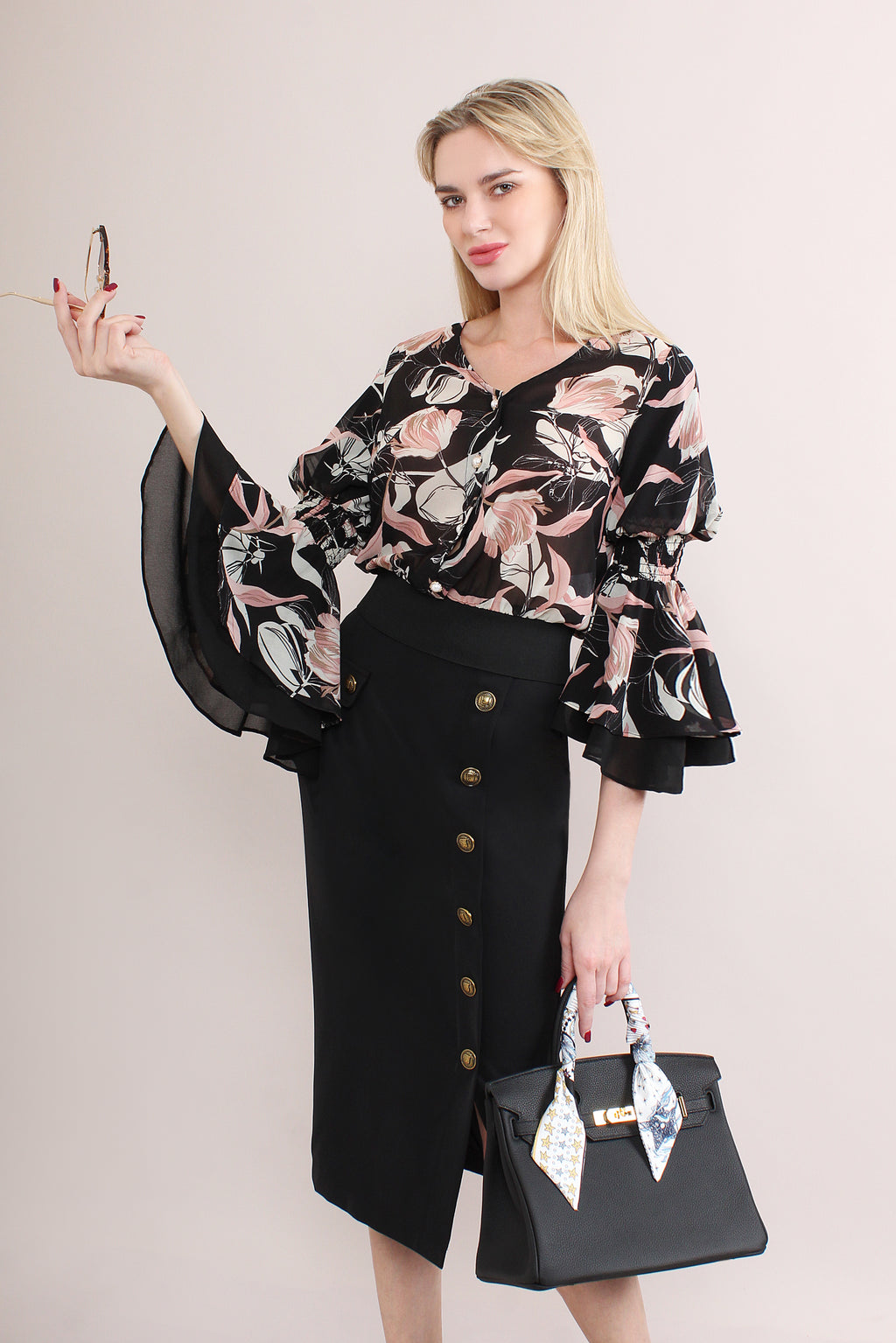 Floral Flare Sleeve Blouse