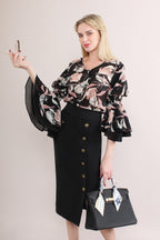 Floral Flare Sleeve Blouse