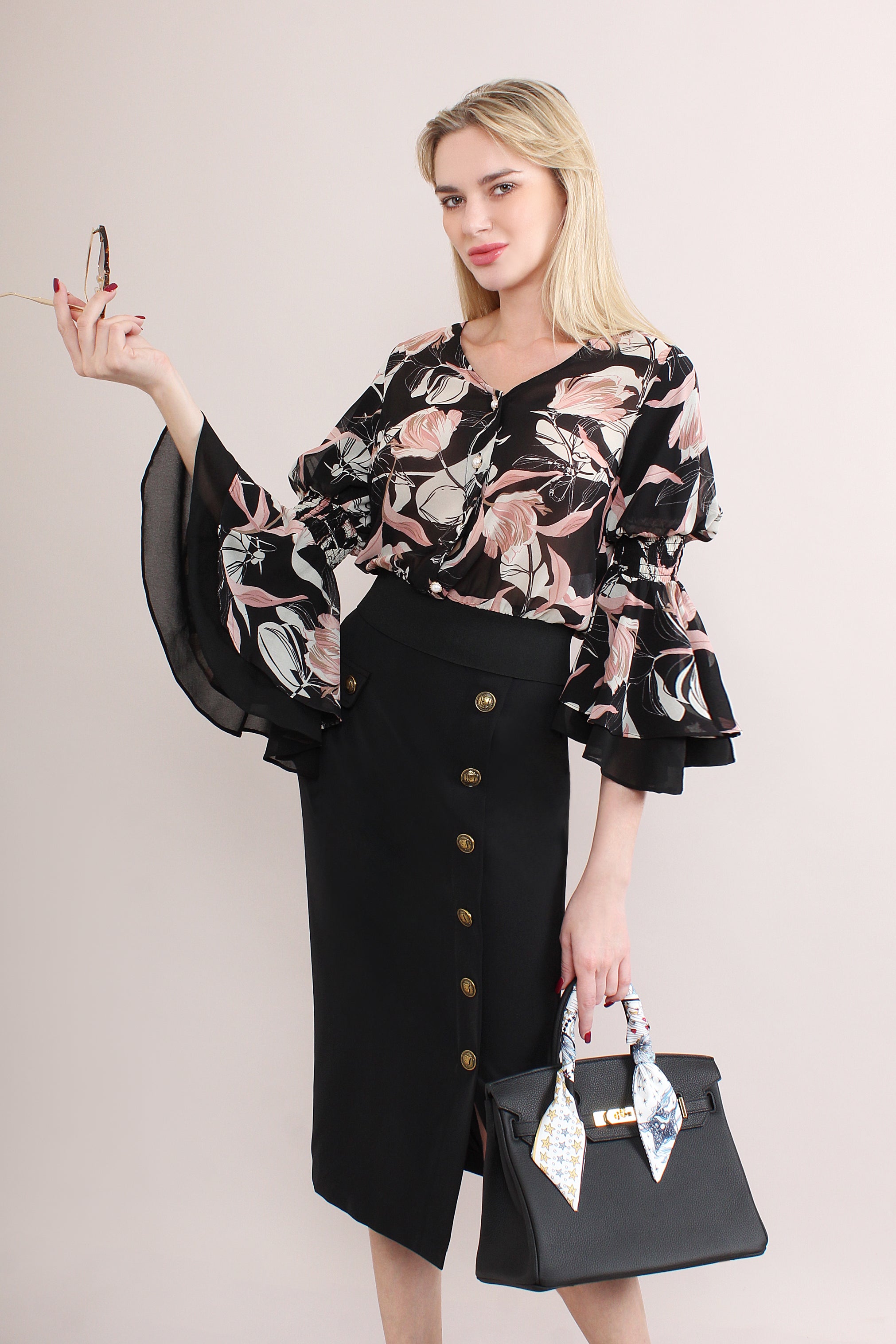 Floral Flare Sleeve Blouse