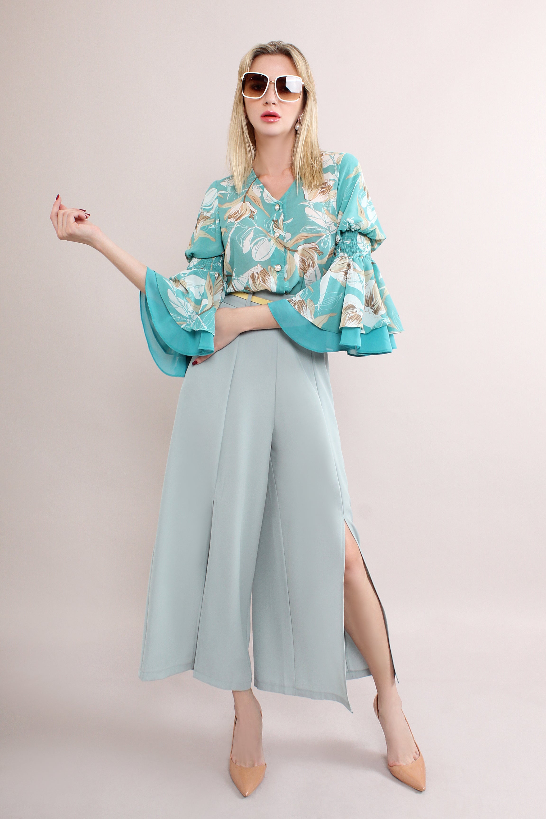 Floral Flare Sleeve Blouse