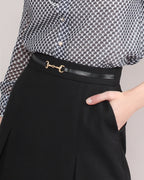 Pleated Midi Skirt [FREE Leather Belt]