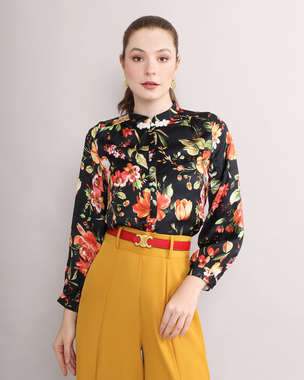 Jade Elysia Satin Frog Button Knot Cheongsam Blouse