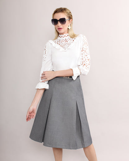 Casual Wear Plicated Leather Belt Skirt
