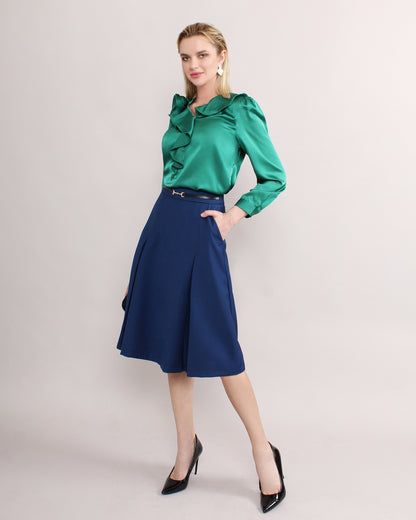 Casual Wear Plicated Leather Belt Skirt