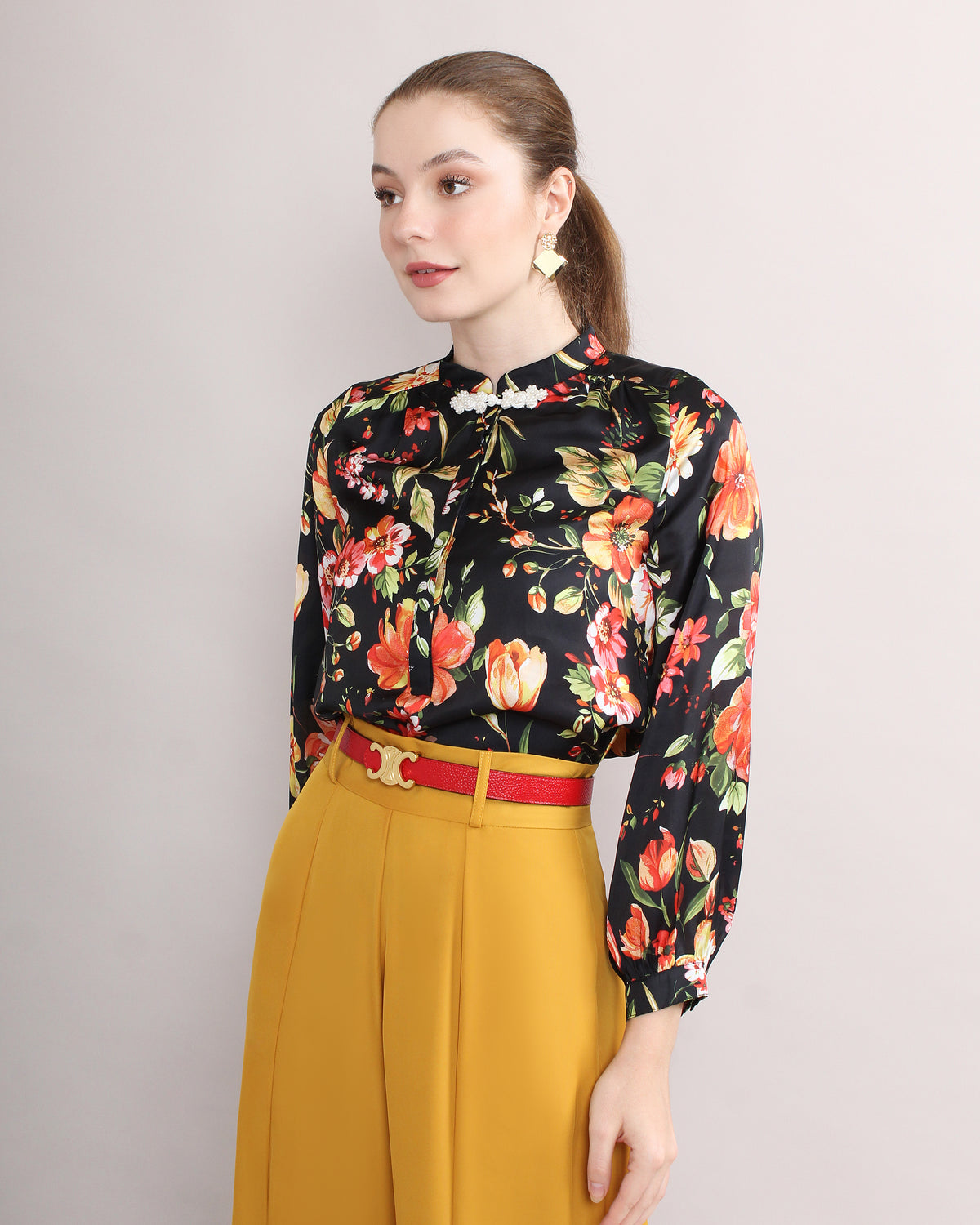 Jade Elysia Satin Frog Button Knot Cheongsam Blouse