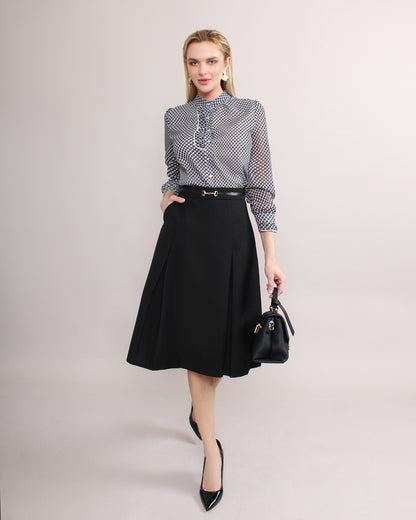 Casual Wear Plicated Leather Belt Skirt