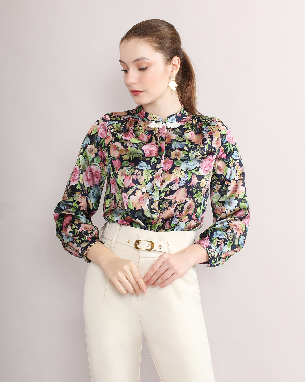 Jade Elysia Satin Frog Button Knot Cheongsam Blouse