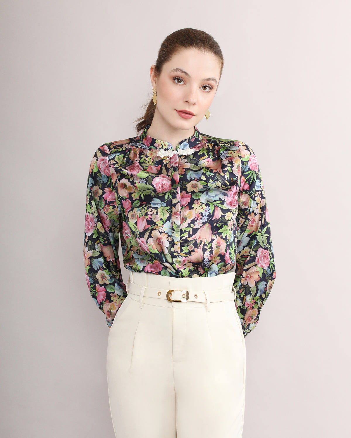 Jade Elysia Satin Frog Button Knot Cheongsam Blouse