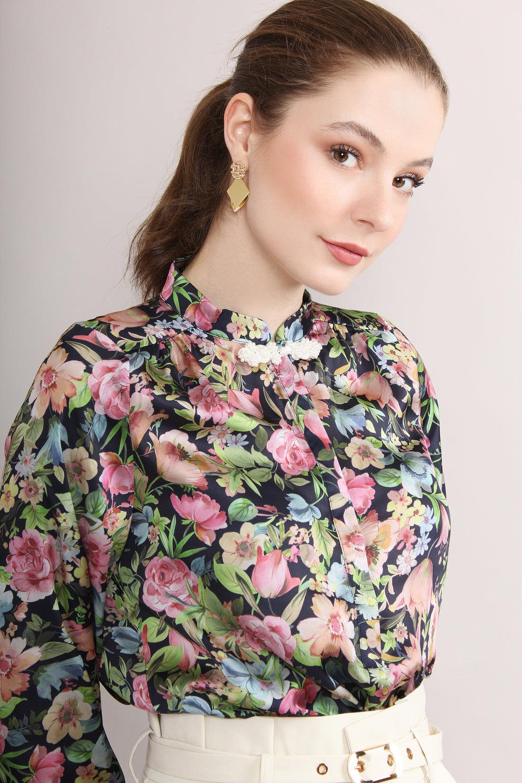 Jade Elysia Satin Frog Button Knot Cheongsam Blouse
