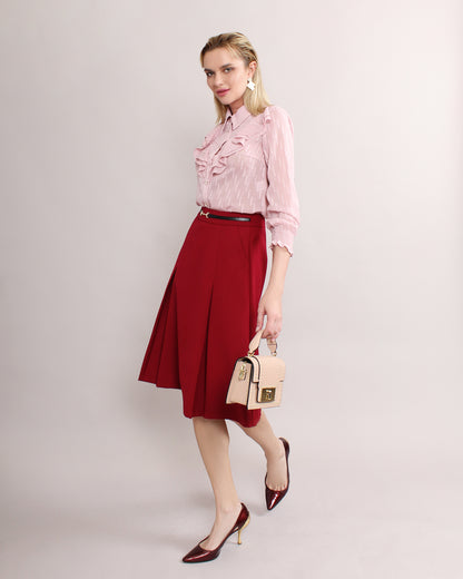 Casual Wear Plicated Leather Belt Skirt
