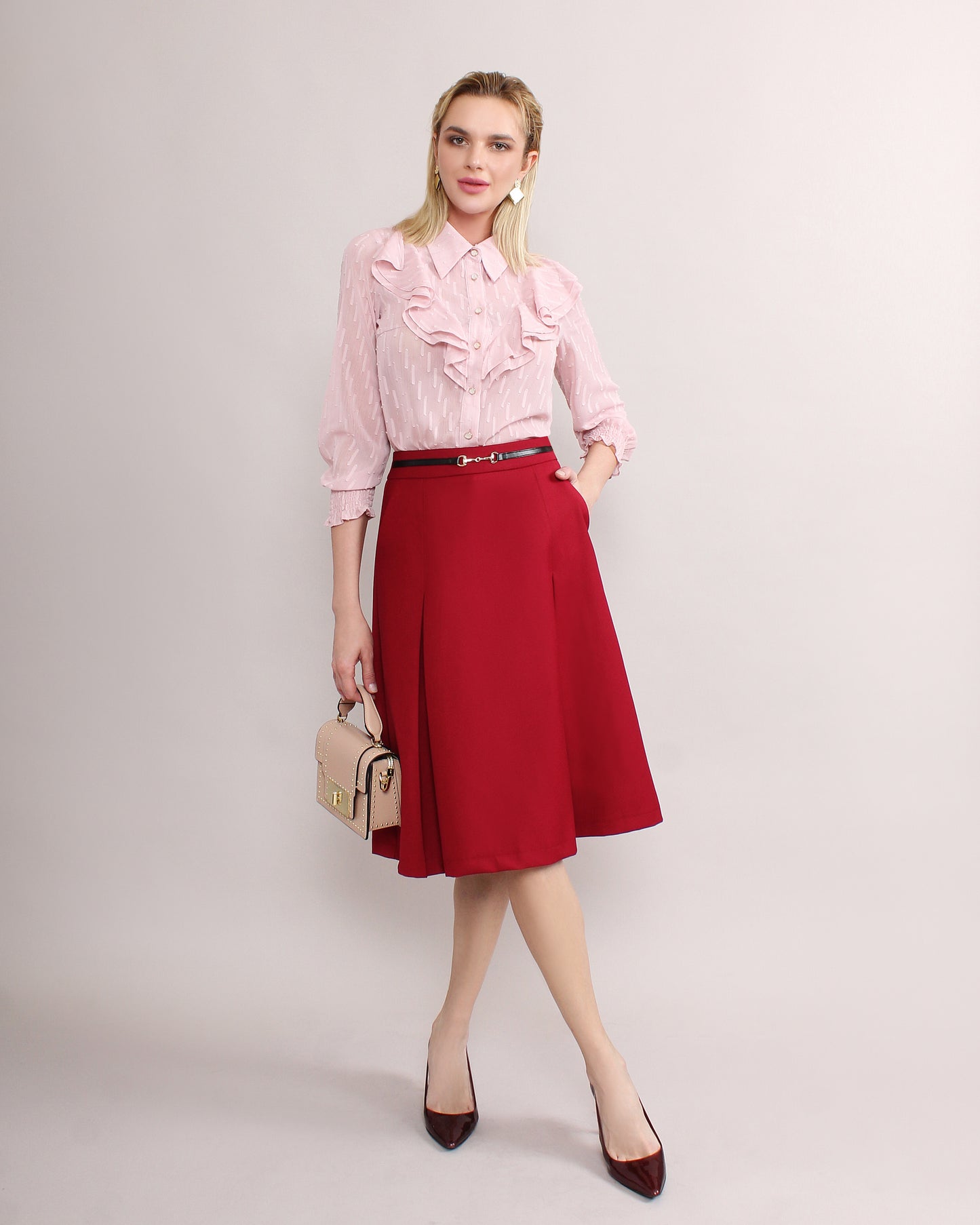 Casual Wear Plicated Leather Belt Skirt