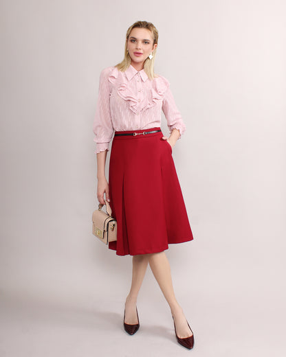 Casual Wear Plicated Leather Belt Skirt